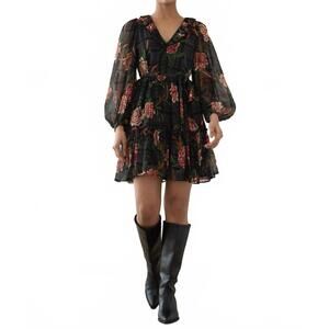 NEW BANJANAN florence long sleeve dress in meteorite